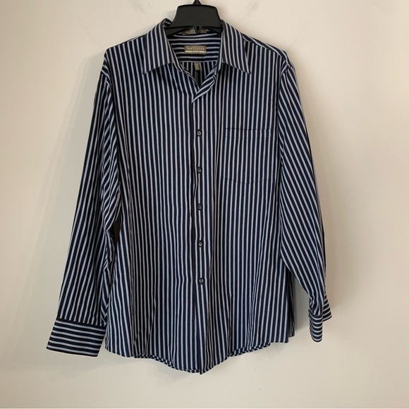 VAN Heusen Stripped Blue and Black Fitted Button Down Dress Shirt Men’s XL - Picture 1 of 10